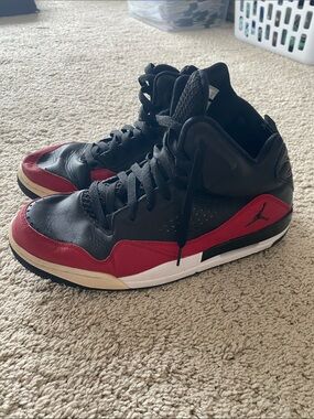 Michael Jordan Black and Red High-Top Flight Basketball Sneakers